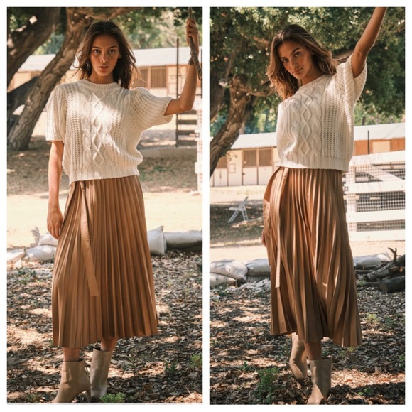 20 Chic Front Tie Pleated Long Skirt - Picture 2 of 7